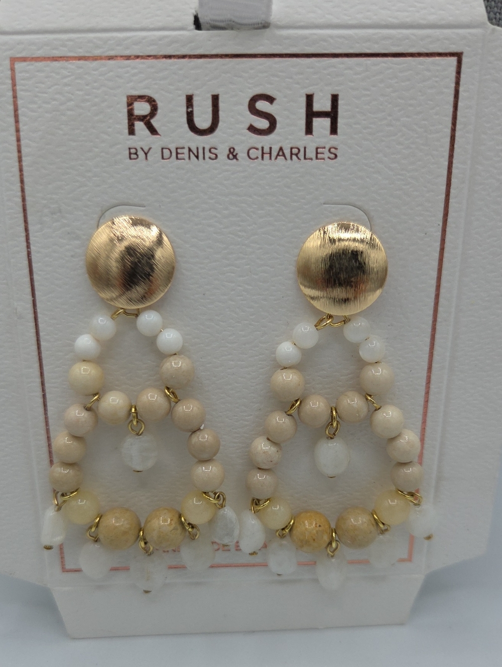 5 for $25! RUSH by Denis & Charles Gold Tone Cream Beaded Teardrop Earrings